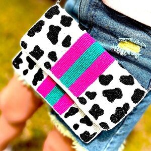 COW PRINT BEADED MINI Crossbody HANDCRAFTED STATEMENT Bag